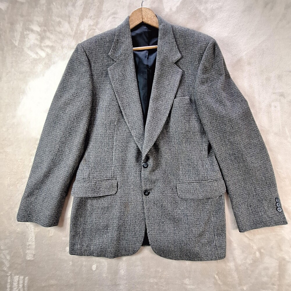 Robert Stock Sport Coat Mens 41L Gray Check Two Button Single Vent Made USA